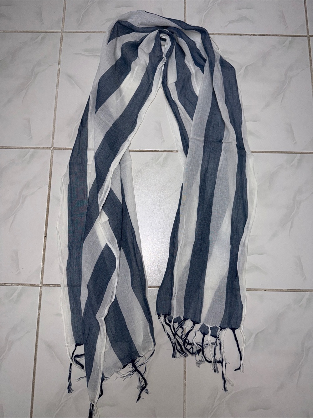 Striped Navy and White Lightweight Women's Scarf